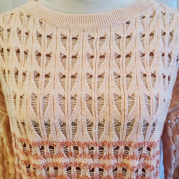 WOOLRICH SZ XS/S Open Weave 3/4 Sleeve Peach Orange Ombre Cotton Blend Sweater - Picture 3 of 10